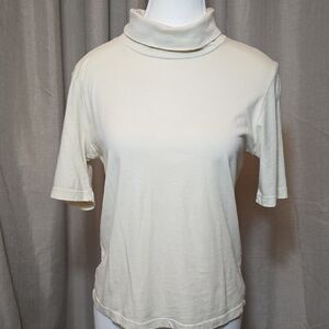 Monrow Cream Turtleneck Women's Short Sleeve T-shirt Top